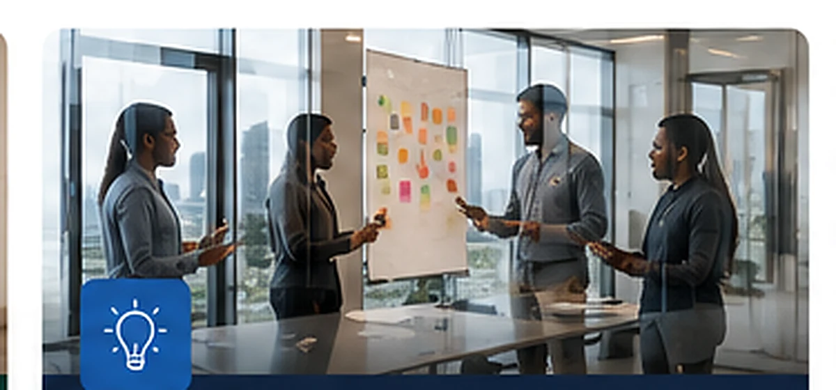 Product team discussing ideas around a collaborative planning wall
